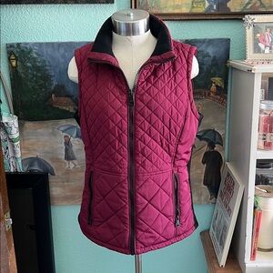 Quilted Burgundy Vest with Black Trim